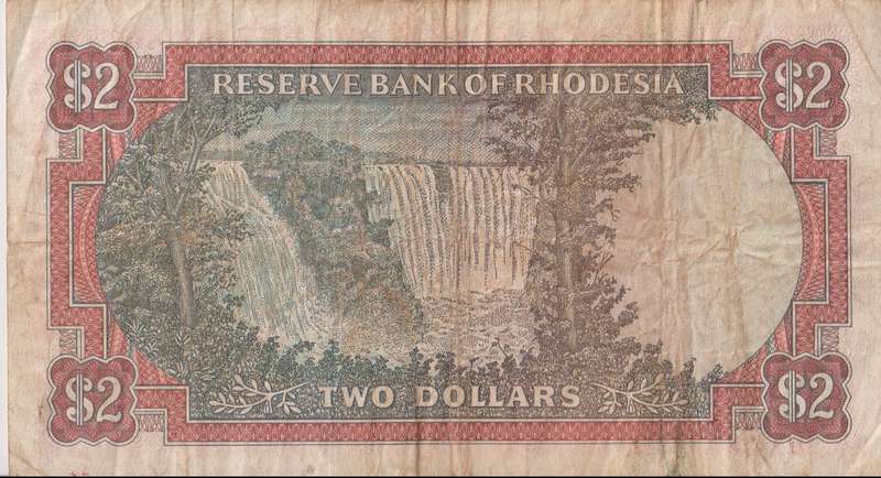 RHODESIA 2 DOLLARS 10 APRIL 1979 BIRD WATERMARK P39  F