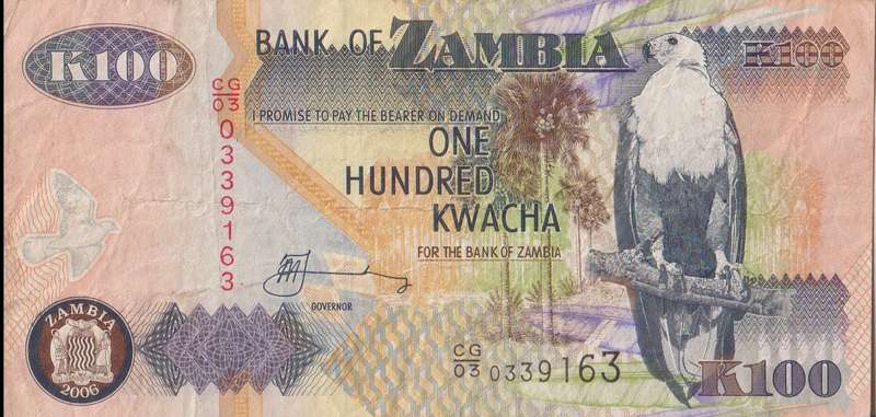 ZAMBIA 100 Kwacha 2006 P38 VF