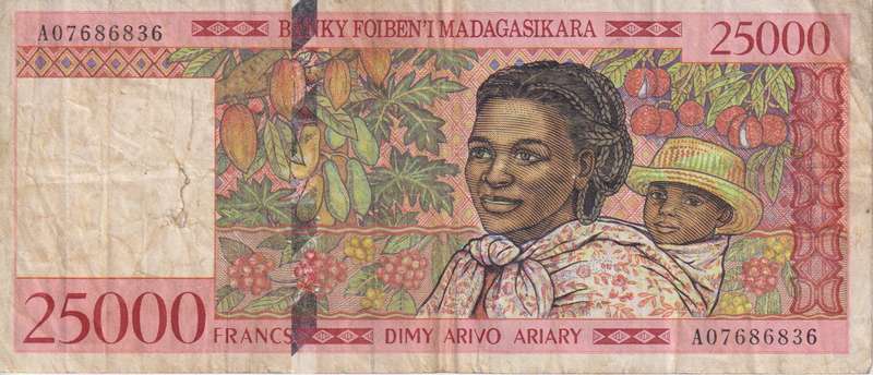 MADAGASCAR 25,000 ARIARY  1998-2003  P82 VG (Staple torn out)
