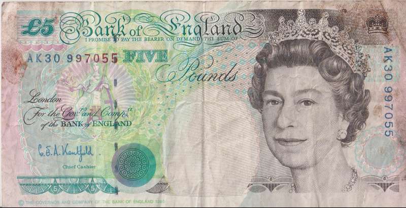 Bank of England Great Britain 5 Pound 1993-98 `Kentfield` P382Aa VF