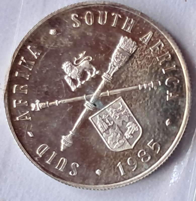 SOUTH AFRICA - 1 RAND 1985 SILVER - PARLIAMENT COMMEMORATIVE 1910-1985