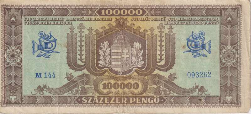 WW2 - HUNGARY 100,000 PENGO  1945 P121  VF