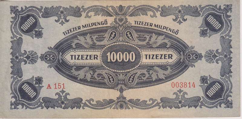WW2 - HUNGARY 10,000 MILLION PENGO  1946 P126  VF