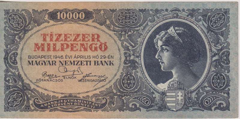 WW2 - HUNGARY 10,000 MILLION PENGO  1946 P126  VF
