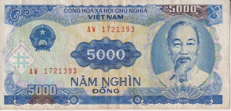 VIETNAM  5,000 Dong Banknote, 1991, P-108, VF