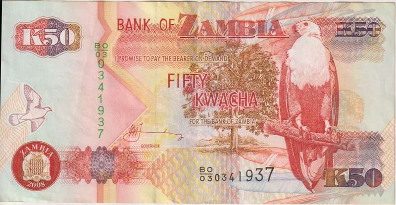 ZAMBIA 50 KWACHA 2008 P 37 VF