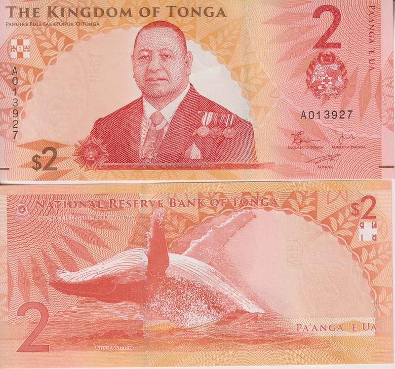 Tonga 2 Pa'anga 2023 - King/Breeching Whale/p-New, B225a UNC