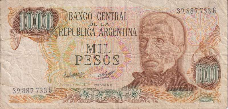 Argentina 1,000 Pesos  1976-1983 P-304d.1  F