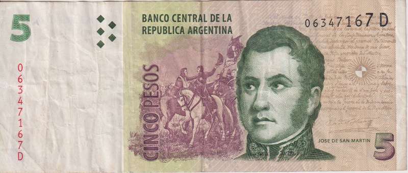 ARGENTINA 5 PESOS 2003-2005 P353 VF