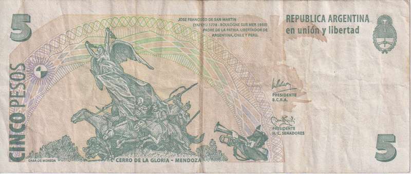 ARGENTINA 5 PESOS 2003-2005 P353 VF