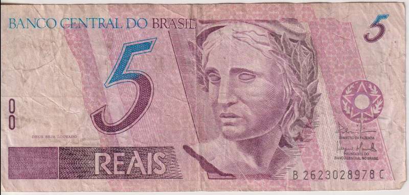 BRAZIL 5 REAIS 2003 P244  VF