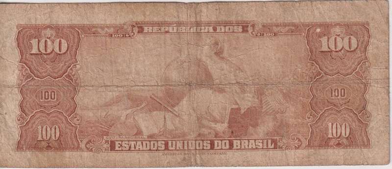 BRAZIL 100 CRUZEIROS 1964  P170  F