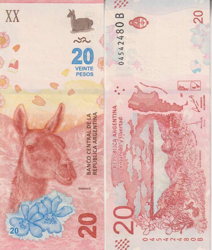 Argentina 20 Pesos 2017 P-361, Suffix B UNC