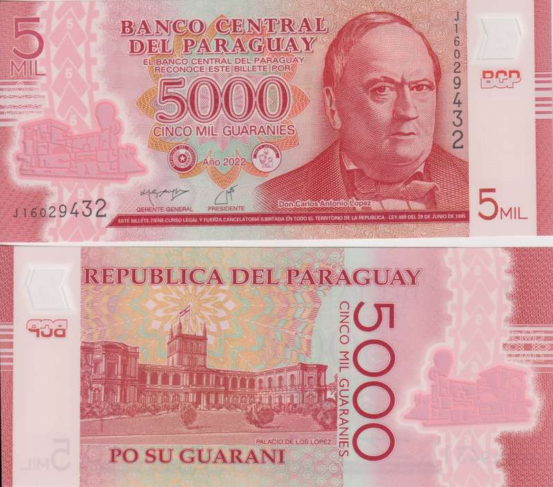 Paraguay 5000 Guaranies 2022 (2023), POLYMER, P-234d UNC