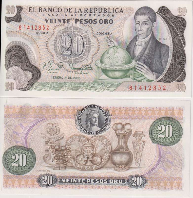 Colombia 20 Pesos 1982  P-409d UNC