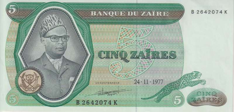 Zaire 5  ZAIRES 1977  P21 A-UNC