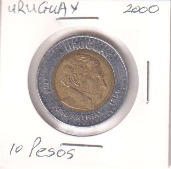 URUGUAY 10 PESOS 2000 IN COIN FLIP