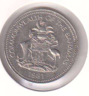 BAHAMAS 5 CENTS 1981 IN COIN FLIP