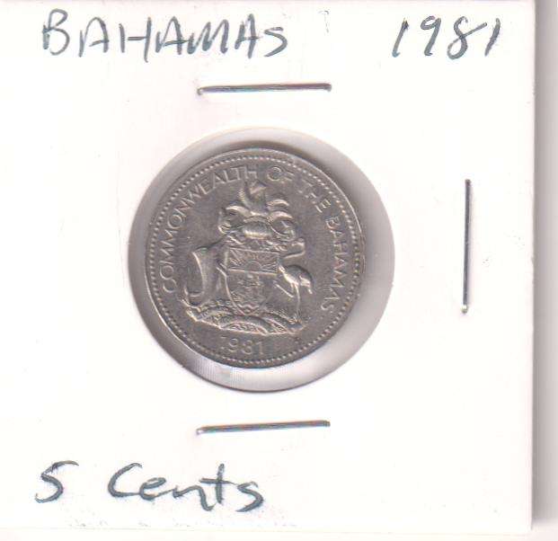 BAHAMAS 5 CENTS 1981 IN COIN FLIP
