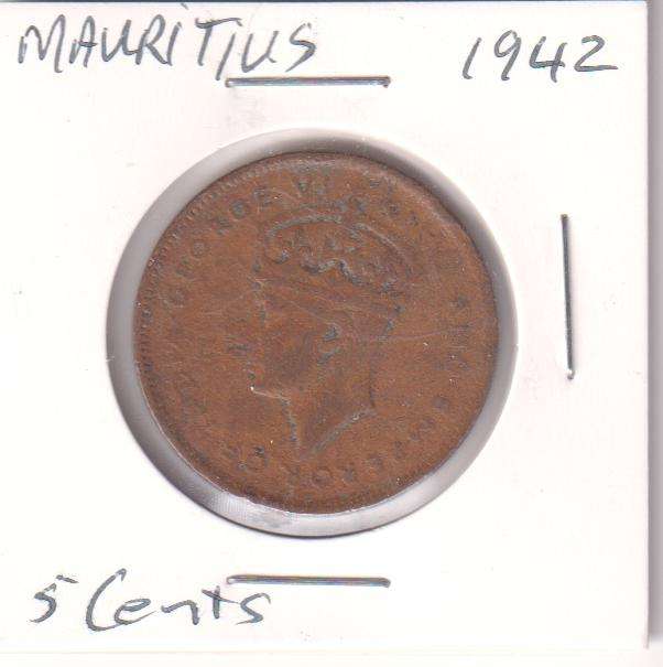 MAURITIUS 5 CENTS  1942 - IN COIN FLIP