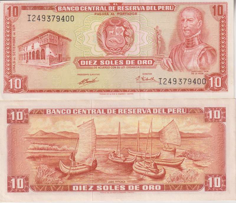 Peru 10 Soles De Oro 1971 P 100 b A-UNC