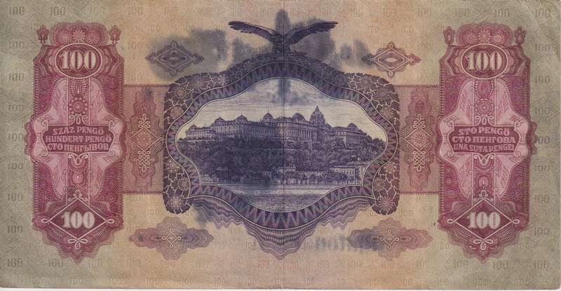 HUNGARY 100 PENGO 1930 P98 VF with Overprint