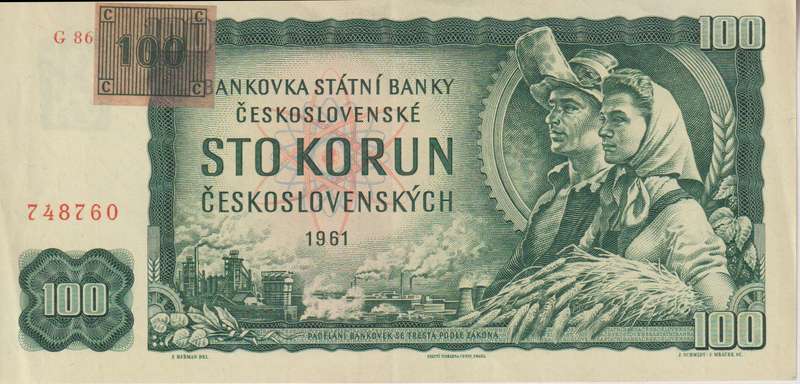 CZECHOSLOVAKIA 100 KORUNA 1990 P91c XF with Stamp