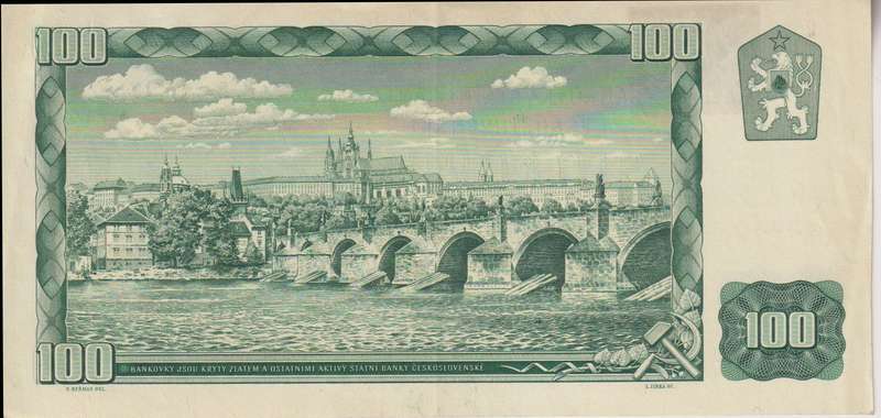 CZECHOSLOVAKIA 100 KORUNA 1990 P91c XF with Stamp
