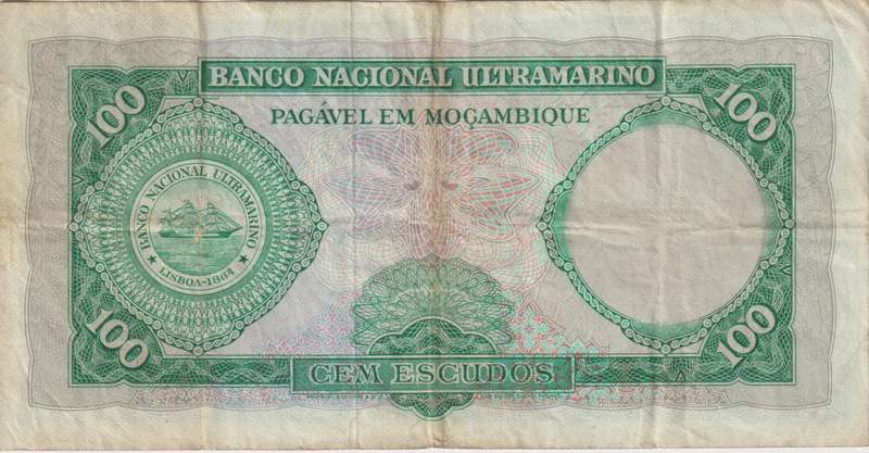 Mozambique 100 Escudos 1961 P119 VF (WITHOUT OVERPRINT)