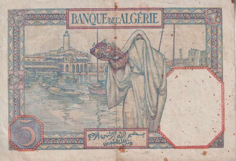 ALGERIA 5 FRANCS 1941  P77  F