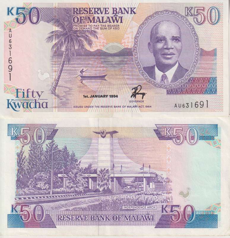 MALAWI 50 KWACHA 1993 P28 VF-XF