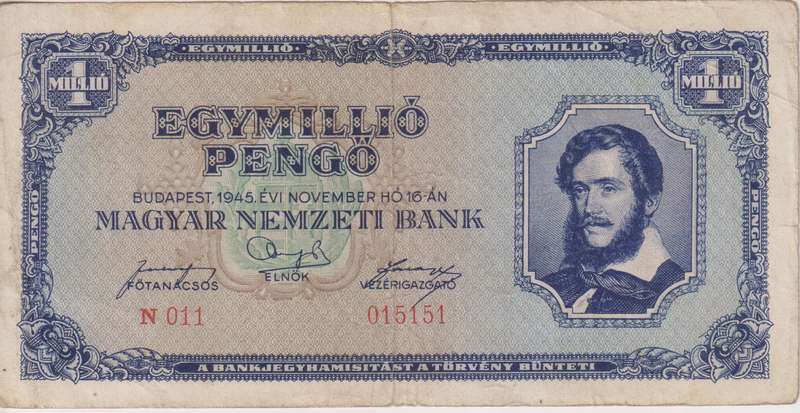 WW2 - HUNGARY 1 MILLION PENGO  1945  P122 VF