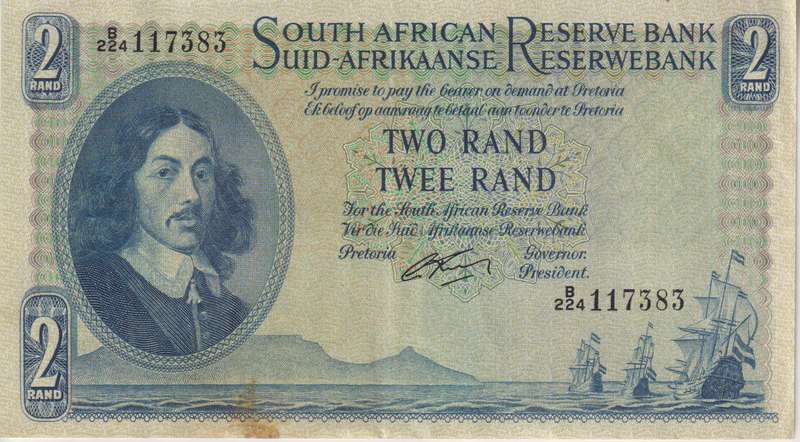 REPUBLIC OF SOUTH AFRICA - 2 RAND M.H. de Kock B/224  1962  E/A # 276 VF
