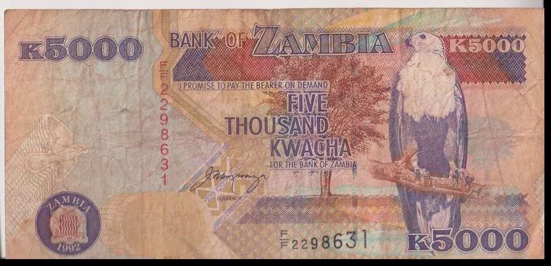 ZAMBIA 5000 KWACHA P41 1992 VF