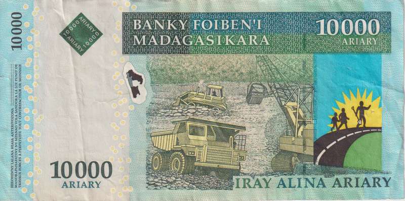 Madagascar 10,000 Ariary Banknote, 2008-2015 P92Ba VF