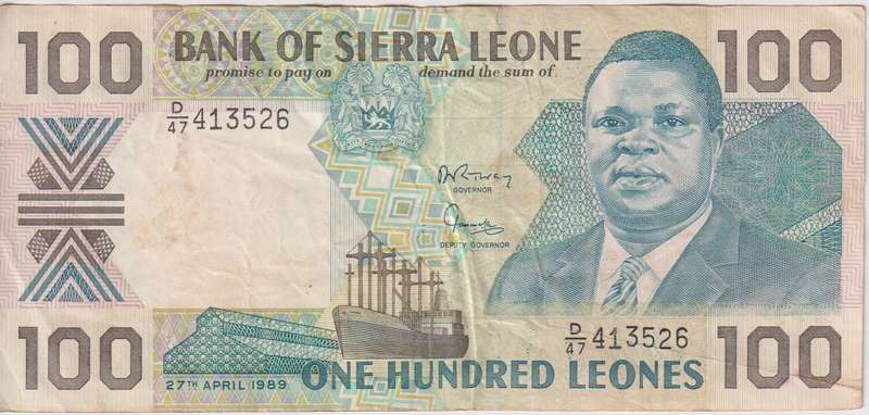 SIERRA LEONE 100 LEONES 1989 P18b VF (USED)