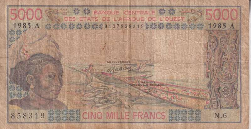 WEST AFRICAN STATES - IVORY COAST  5000 Francs  P8  F