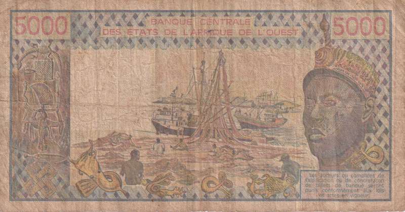 WEST AFRICAN STATES - IVORY COAST  5000 Francs  P8  F