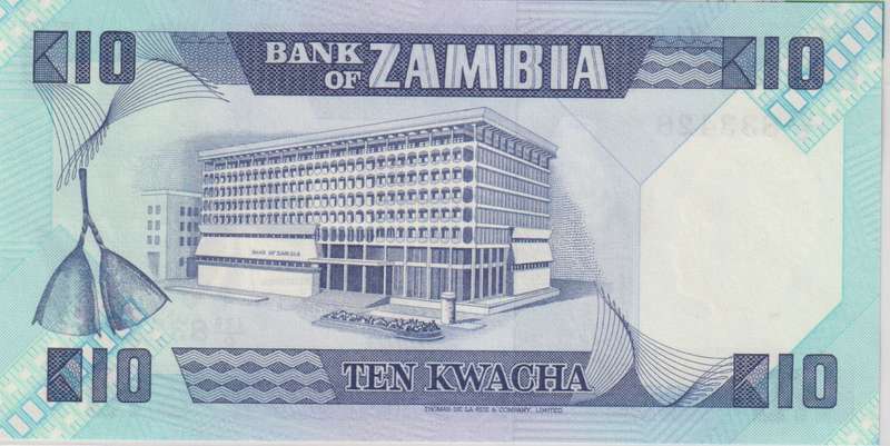 ZAMBIA 10 KWACHA 1980/88 P26 UNC with country information sticker