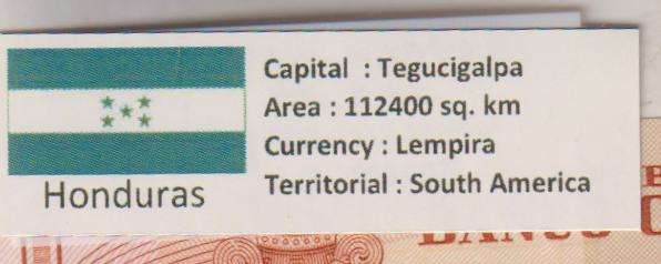 HONDURAS 1 LEMPIRA 2012 P 96a UNC with country information sticker