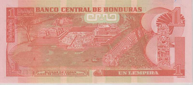 HONDURAS 1 LEMPIRA 2012 P 96a UNC with country information sticker