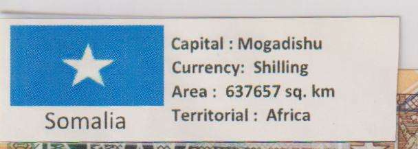 SOMALIA 50 SHILLINGS 1991 P#R2 UNC with country information sticker