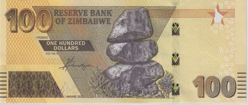 Zimbabwe 100 Dollars 2020 P 106 UNC with country information sticker