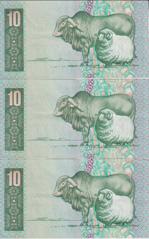 REPUBLIC OF SOUTH AFRICA - 10 RAND X 3 sequential# G.P.C.de Kock BT 1985 A/E 542 XF
