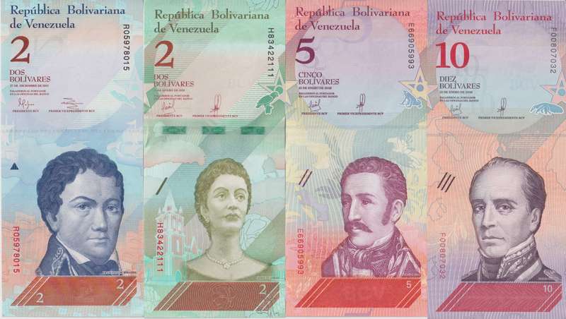 VENEZUELA 2, 2, 5, 10 BOLIVARS  2012 P88, 2018 P101,P102,P103 UNC