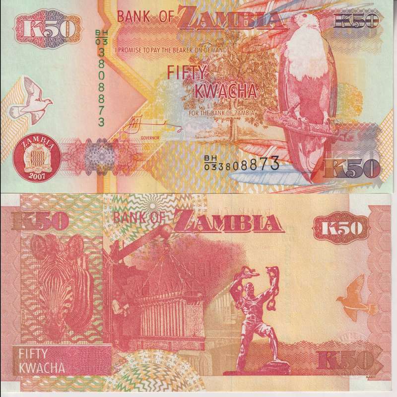 ZAMBIA 50 KWACHA 2007 P 37f UNC