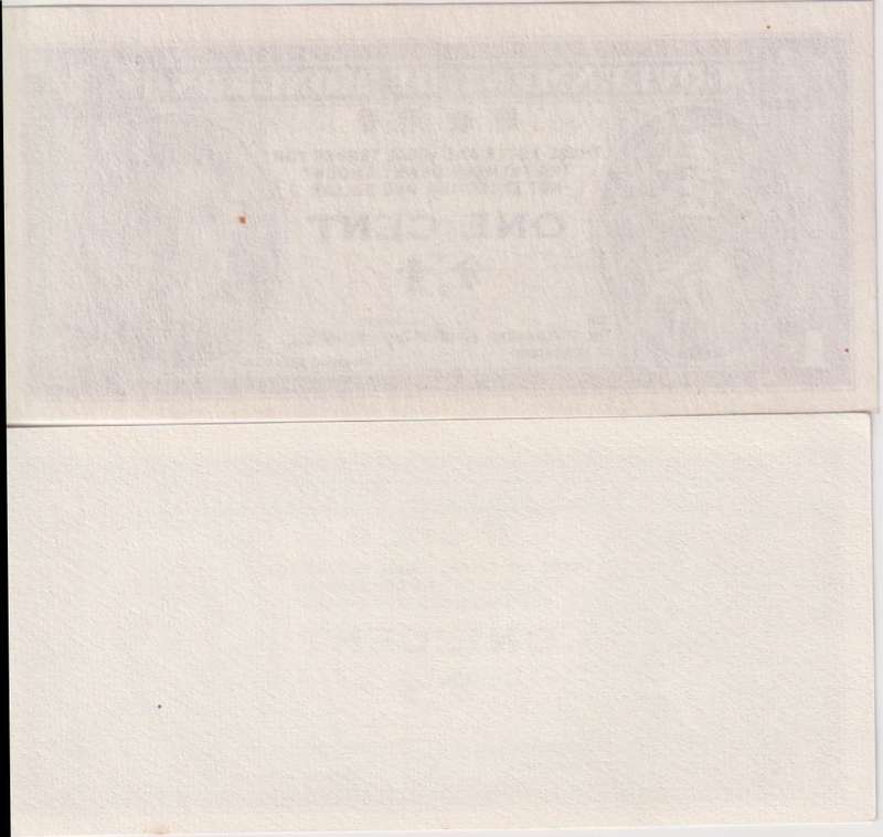 WORLD WAR 2 - HONG KONG  2X 1 CENT BANKNOTES 1945 GEORGE VI & ELIZABETH II  UNC