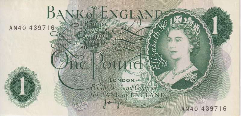 Bank of England Great Britain 1 Pound 1970-1978 `Page` P374g  XF