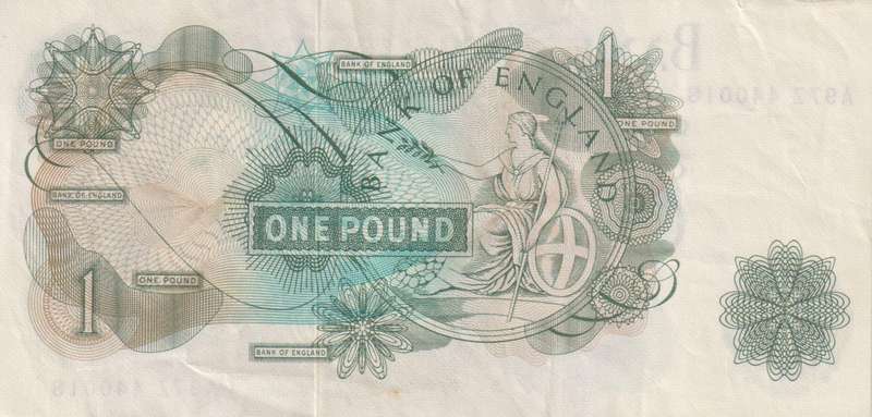 Bank of England Great Britain 1 Pound 1966-1970 `Fforde` P374f  VF