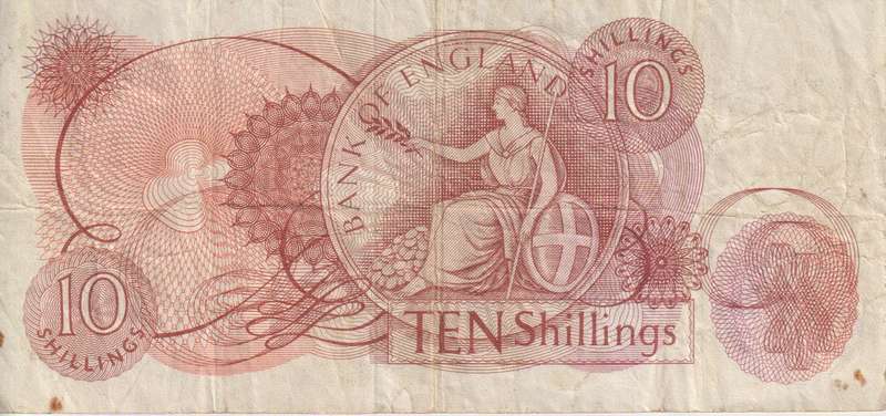 Bank of England Great Britain 10 SHILLINGS 1962-1966 `Hollom` P373b  VF